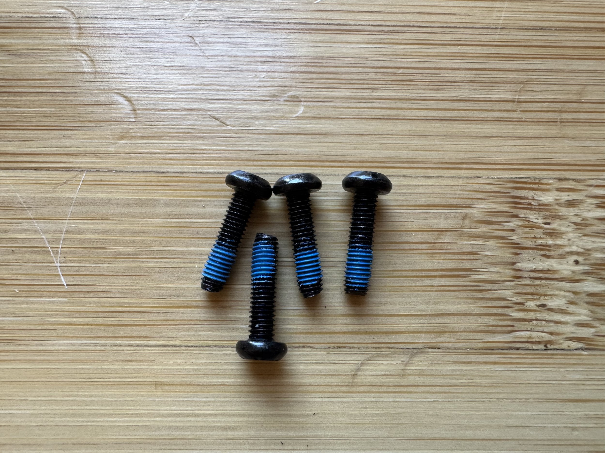 Bolts with blue thread locker for the motor