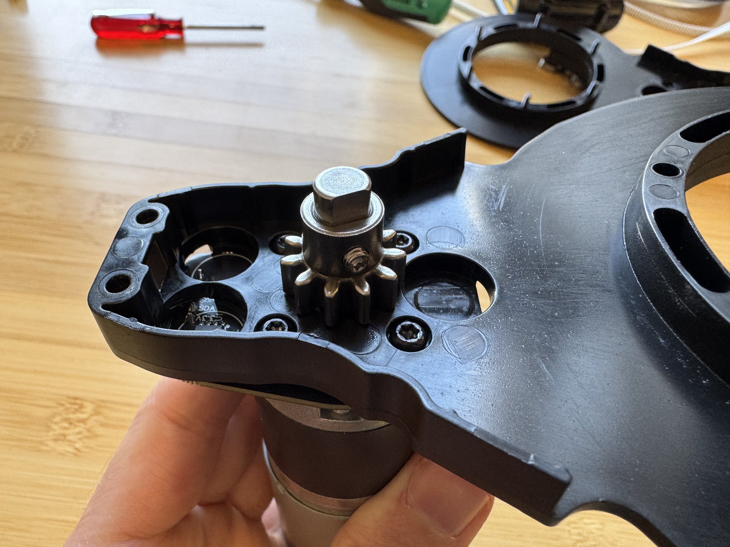 Attaching the drive gear to the motor shaft